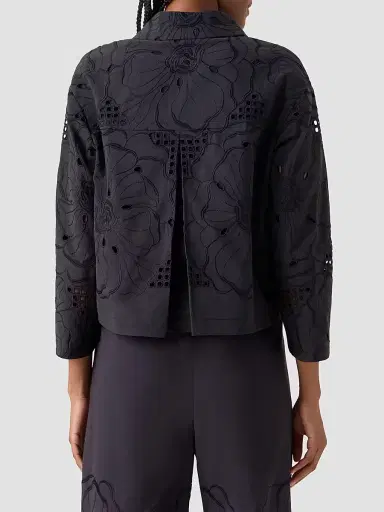 Akris punto Women's Flower Eyelet Poplin Jacket - Black - Size 16 | Thumbnail 3 Akris punto Women's Flower Eyelet Poplin Jacket - Black - Size 16 | Thumbnail 3