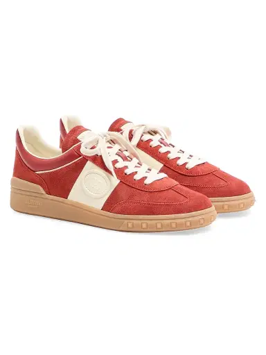 Valentino Garavani Men's Upvillage Low Top Sneakers in Split Leather - Red Ivory - Size 13 | Thumbnail 2 Valentino Garavani Men's Upvillage Low Top Sneakers in Split Leather - Red Ivory - Size 13 | Thumbnail 2