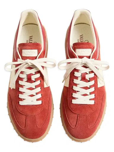 Valentino Garavani Men's Upvillage Low Top Sneakers in Split Leather - Red Ivory - Size 13 | Thumbnail 4 Valentino Garavani Men's Upvillage Low Top Sneakers in Split Leather - Red Ivory - Size 13 | Thumbnail 4