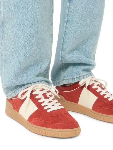 Valentino Garavani Men's Upvillage Low Top Sneakers in Split Leather - Red Ivory - Size 13 | Thumbnail 8 Valentino Garavani Men's Upvillage Low Top Sneakers in Split Leather - Red Ivory - Size 13 | Thumbnail 8