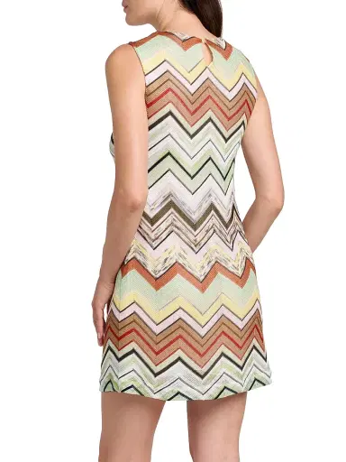 Missoni Women's Zigzag Shift Minidress - Green Camel White Pink Multi | Thumbnail 5 Missoni Women's Zigzag Shift Minidress - Green Camel White Pink Multi | Thumbnail 5
