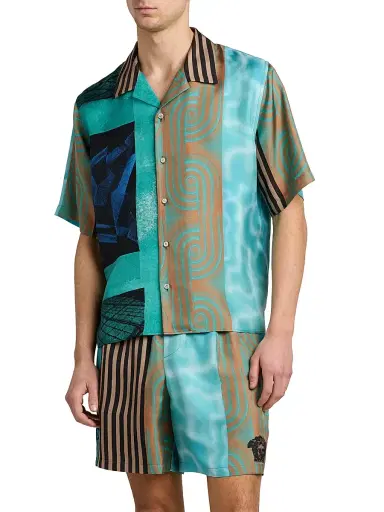 Versace Men's Printed Silk Camp Shirt | Thumbnail 3 Versace Men's Printed Silk Camp Shirt | Thumbnail 3