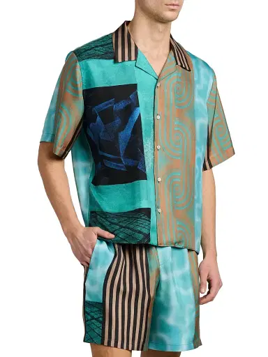 Versace Men's Printed Silk Camp Shirt | Thumbnail 4 Versace Men's Printed Silk Camp Shirt | Thumbnail 4