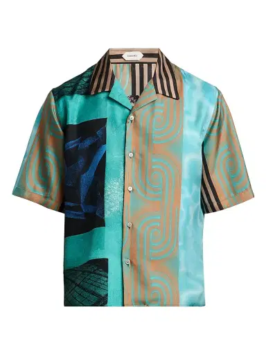 Versace Men's Printed Silk Camp Shirt | Thumbnail 1 Versace Men's Printed Silk Camp Shirt | Thumbnail 1