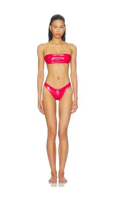 naranja furcado Latex Splash Matte Bandeau Bikini Set | Thumbnail 1 naranja furcado Latex Splash Matte Bandeau Bikini Set | Thumbnail 1