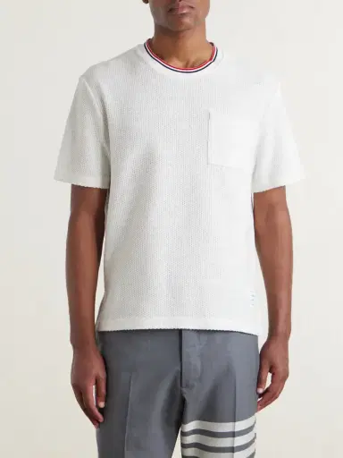 Thom Browne Pointelle-Knit Cotton and Linen-Blend T-Shirt - Men | Thumbnail 3 Thom Browne Pointelle-Knit Cotton and Linen-Blend T-Shirt - Men | Thumbnail 3