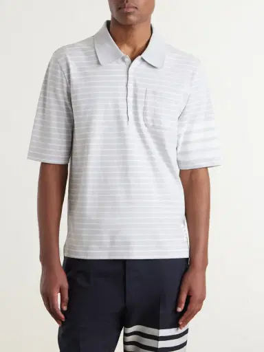 Thom Browne Striped Cotton-Jersey Polo Shirt - Men | Thumbnail 3 Thom Browne Striped Cotton-Jersey Polo Shirt - Men | Thumbnail 3