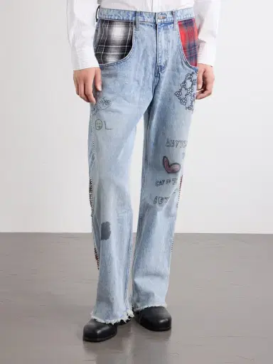 Satoshi Nakamoto Nessa Wide-Leg Printed Embellished Jeans - Men | Thumbnail 3 Satoshi Nakamoto Nessa Wide-Leg Printed Embellished Jeans - Men | Thumbnail 3