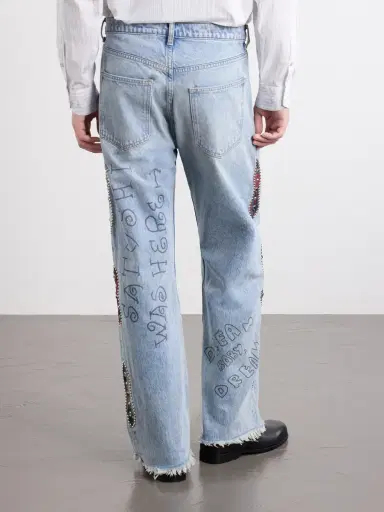 Satoshi Nakamoto Nessa Wide-Leg Printed Embellished Jeans - Men | Thumbnail 4 Satoshi Nakamoto Nessa Wide-Leg Printed Embellished Jeans - Men | Thumbnail 4