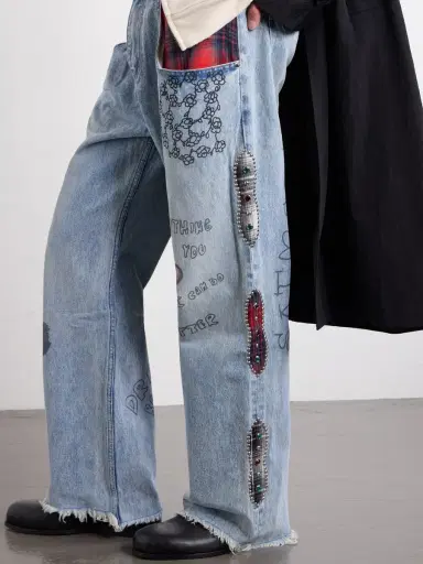 Satoshi Nakamoto Nessa Wide-Leg Printed Embellished Jeans - Men | Thumbnail 5 Satoshi Nakamoto Nessa Wide-Leg Printed Embellished Jeans - Men | Thumbnail 5