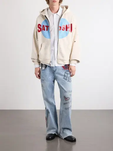 Satoshi Nakamoto Motoslug Logo-Print Distressed Cotton-Jersey Hoodie - Men | Thumbnail 2 Satoshi Nakamoto Motoslug Logo-Print Distressed Cotton-Jersey Hoodie - Men | Thumbnail 2