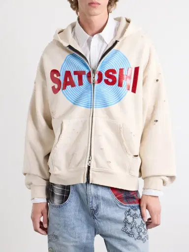 Satoshi Nakamoto Motoslug Logo-Print Distressed Cotton-Jersey Hoodie - Men | Thumbnail 3 Satoshi Nakamoto Motoslug Logo-Print Distressed Cotton-Jersey Hoodie - Men | Thumbnail 3