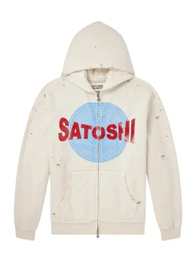 Satoshi Nakamoto Motoslug Logo-Print Distressed Cotton-Jersey Hoodie - Men | Thumbnail 1 Satoshi Nakamoto Motoslug Logo-Print Distressed Cotton-Jersey Hoodie - Men | Thumbnail 1