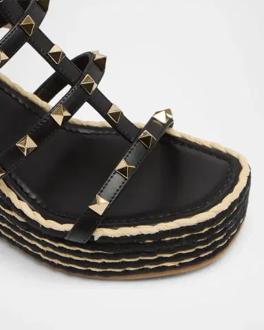 Valentino Garavani 95mm Rockstud Leather Espadrille Wedge Sandals | Thumbnail 2 Valentino Garavani 95mm Rockstud Leather Espadrille Wedge Sandals | Thumbnail 2