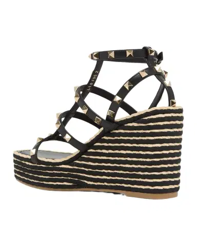 Valentino Garavani 95mm Rockstud Leather Espadrille Wedge Sandals | Thumbnail 1 Valentino Garavani 95mm Rockstud Leather Espadrille Wedge Sandals | Thumbnail 1
