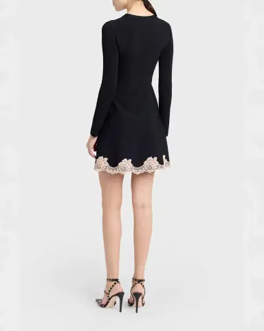 Valentino Garavani Lace-Trim Long-Sleeve Knit Mini Dress | Thumbnail 2 Valentino Garavani Lace-Trim Long-Sleeve Knit Mini Dress | Thumbnail 2