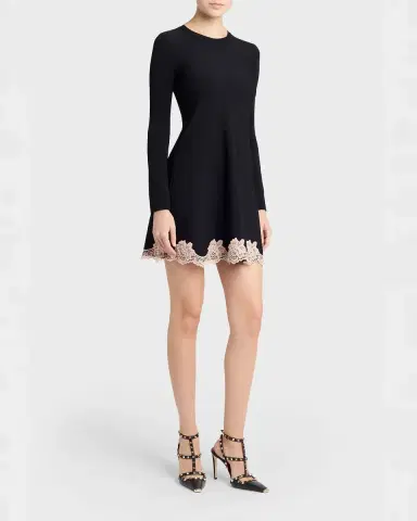 Valentino Garavani Lace-Trim Long-Sleeve Knit Mini Dress | Thumbnail 3 Valentino Garavani Lace-Trim Long-Sleeve Knit Mini Dress | Thumbnail 3