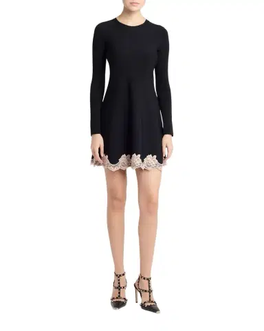 Valentino Garavani Lace-Trim Long-Sleeve Knit Mini Dress | Thumbnail 1 Valentino Garavani Lace-Trim Long-Sleeve Knit Mini Dress | Thumbnail 1