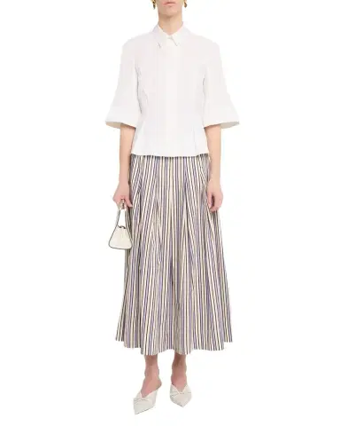 Lela Rose Striped Cotton Full Skirt | Thumbnail 1 Lela Rose Striped Cotton Full Skirt | Thumbnail 1