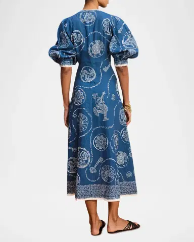 ALÉMAIS Lucky Balloon-Sleeve Linen Midi Dress | Thumbnail 2 ALÉMAIS Lucky Balloon-Sleeve Linen Midi Dress | Thumbnail 2