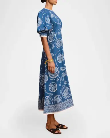 ALÉMAIS Lucky Balloon-Sleeve Linen Midi Dress | Thumbnail 3 ALÉMAIS Lucky Balloon-Sleeve Linen Midi Dress | Thumbnail 3