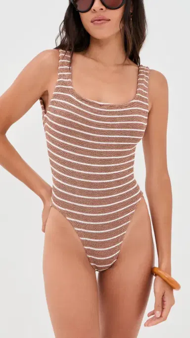 Hunza G Square Neck One Piece Metallic Cocoa/White Stripe One Size | Thumbnail 5 Hunza G Square Neck One Piece Metallic Cocoa/White Stripe One Size | Thumbnail 5