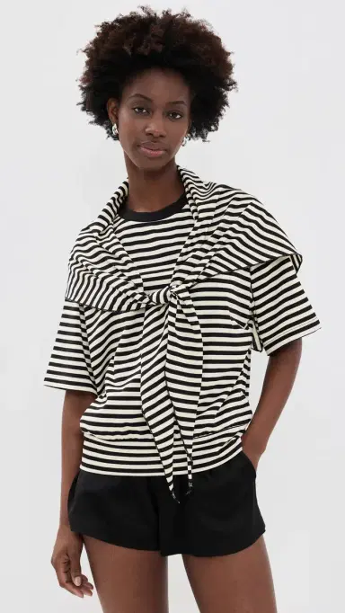 LIONESS Olsen Short Sleeve Top Onyx tripe | Thumbnail 2 LIONESS Olsen Short Sleeve Top Onyx tripe | Thumbnail 2