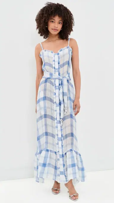 Lisa Marie Fernandez Maxi Ruffle Linen lip Dress Windowpane orrento Gauze | Thumbnail 2 Lisa Marie Fernandez Maxi Ruffle Linen lip Dress Windowpane orrento Gauze | Thumbnail 2