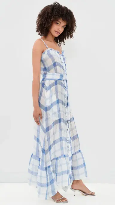 Lisa Marie Fernandez Maxi Ruffle Linen lip Dress Windowpane orrento Gauze | Thumbnail 4 Lisa Marie Fernandez Maxi Ruffle Linen lip Dress Windowpane orrento Gauze | Thumbnail 4