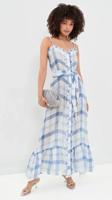 Lisa Marie Fernandez Maxi Ruffle Linen lip Dress Windowpane orrento Gauze | Thumbnail 5 Lisa Marie Fernandez Maxi Ruffle Linen lip Dress Windowpane orrento Gauze | Thumbnail 5