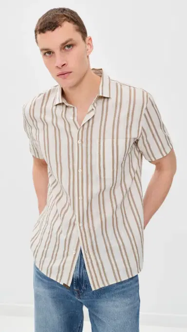 Billy Reid Textured Dobby tripe hirt Tinted White/Khaki | Thumbnail 2 Billy Reid Textured Dobby tripe hirt Tinted White/Khaki | Thumbnail 2