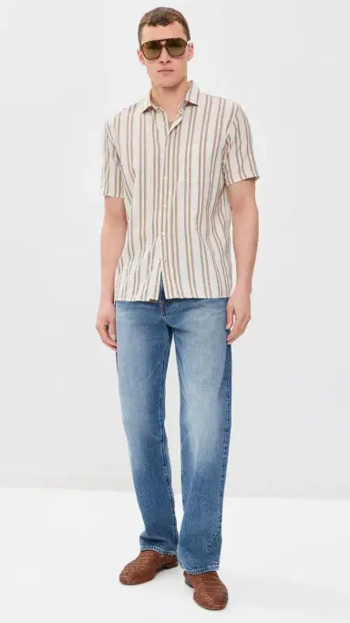 Billy Reid Textured Dobby tripe hirt Tinted White/Khaki | Thumbnail 5 Billy Reid Textured Dobby tripe hirt Tinted White/Khaki | Thumbnail 5