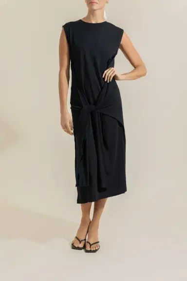 TOTEME Tie-Waist Dress - Black | Thumbnail 2 TOTEME Tie-Waist Dress - Black | Thumbnail 2