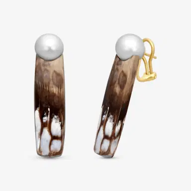 ASSAEL Assael 18K Yellow Gold Pearl & Pertified Wood Clip-On Earrings by The Solist | Thumbnail 2 ASSAEL Assael 18K Yellow Gold Pearl & Pertified Wood Clip-On Earrings by The Solist | Thumbnail 2