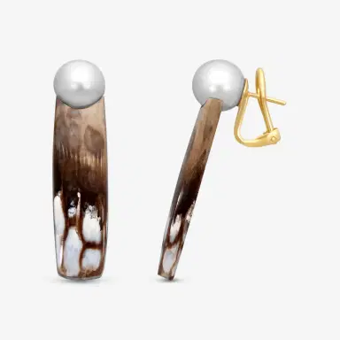 ASSAEL Assael 18K Yellow Gold Pearl & Pertified Wood Clip-On Earrings by The Solist | Thumbnail 3 ASSAEL Assael 18K Yellow Gold Pearl & Pertified Wood Clip-On Earrings by The Solist | Thumbnail 3