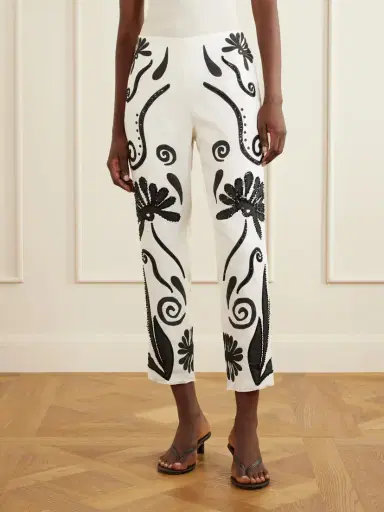 Cala de la Cruz Sylvie Cropped Sequin-embellished Printed Linen Tapered Pants | Thumbnail 3 Cala de la Cruz Sylvie Cropped Sequin-embellished Printed Linen Tapered Pants | Thumbnail 3