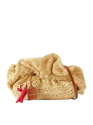 Aquazzura Paradise Mini Leather-trimmed Raffia Bag | Thumbnail 1 Aquazzura Paradise Mini Leather-trimmed Raffia Bag | Thumbnail 1