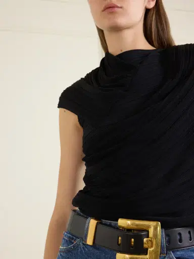 Balmain Draped Ribbed Jersey Blouse | Thumbnail 5 Balmain Draped Ribbed Jersey Blouse | Thumbnail 5