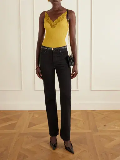 Saint Laurent Lace-trimmed Ribbed Silk-jersey Tank | Thumbnail 2 Saint Laurent Lace-trimmed Ribbed Silk-jersey Tank | Thumbnail 2