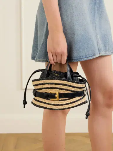 Balmain Shuffle Mini Buckled Leather-trimmed Raffia Shoulder Bag | Thumbnail 2 Balmain Shuffle Mini Buckled Leather-trimmed Raffia Shoulder Bag | Thumbnail 2