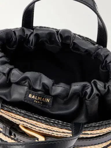 Balmain Shuffle Mini Buckled Leather-trimmed Raffia Shoulder Bag | Thumbnail 6 Balmain Shuffle Mini Buckled Leather-trimmed Raffia Shoulder Bag | Thumbnail 6