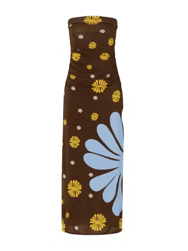 Cala de la Cruz Daphne Ruched Printed Jersey Midi Dress | Thumbnail 1 Cala de la Cruz Daphne Ruched Printed Jersey Midi Dress | Thumbnail 1