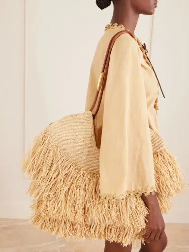 Zimmermann Goldentime Medium Fringed Leather-trimmed Raffia Tote | Thumbnail 2 Zimmermann Goldentime Medium Fringed Leather-trimmed Raffia Tote | Thumbnail 2