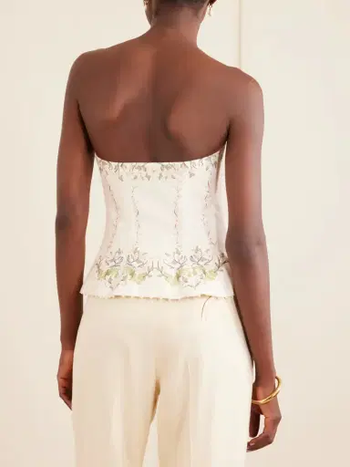 Agua by Agua Bendita Tota Anhelo Embellished Floral-printed Linen Bustier Top | Thumbnail 3 Agua by Agua Bendita Tota Anhelo Embellished Floral-printed Linen Bustier Top | Thumbnail 3