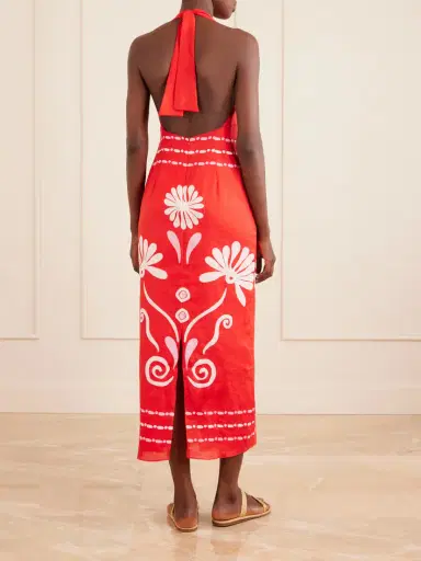 Cala de la Cruz Orly Embellished Cutout Printed Linen Maxi Dress | Thumbnail 3 Cala de la Cruz Orly Embellished Cutout Printed Linen Maxi Dress | Thumbnail 3