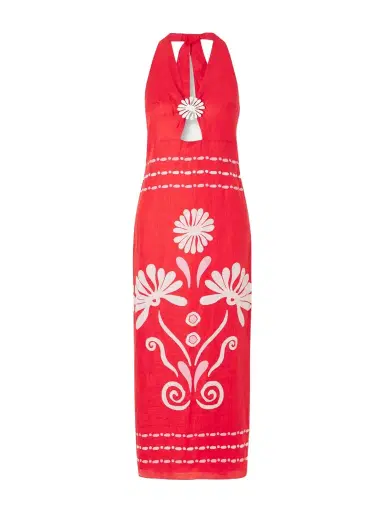 Cala de la Cruz Orly Embellished Cutout Printed Linen Maxi Dress | Thumbnail 1 Cala de la Cruz Orly Embellished Cutout Printed Linen Maxi Dress | Thumbnail 1