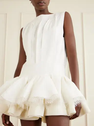 Aje Cressida Gathered Tiered Lace-trimmed Linen-blend Mini Dress | Thumbnail 4 Aje Cressida Gathered Tiered Lace-trimmed Linen-blend Mini Dress | Thumbnail 4