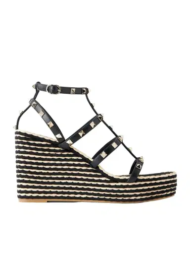 Valentino Garavani Rockstud Embellished Leather Wedge Espadrilles | Thumbnail 1 Valentino Garavani Rockstud Embellished Leather Wedge Espadrilles | Thumbnail 1