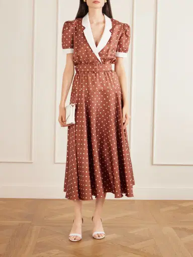 Rodarte Belted Pleated Polka-dot Crepe-trimmed Silk-twill Midi Dress | Thumbnail 2 Rodarte Belted Pleated Polka-dot Crepe-trimmed Silk-twill Midi Dress | Thumbnail 2