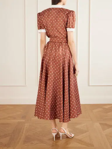 Rodarte Belted Pleated Polka-dot Crepe-trimmed Silk-twill Midi Dress | Thumbnail 3 Rodarte Belted Pleated Polka-dot Crepe-trimmed Silk-twill Midi Dress | Thumbnail 3